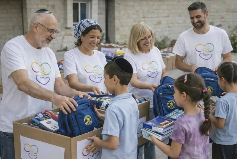 מתנדבי מחוברים לעם אורזים ציוד